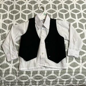 NWT boys size 4T black suit jacket w/3 button vest + white LS dress shirt